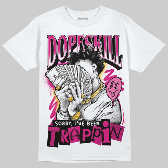 Rick Owens Pink Leather Low Sneakers DopeSkill T-Shirt Sorry I've Been Trappin Graphic Streetwear - White