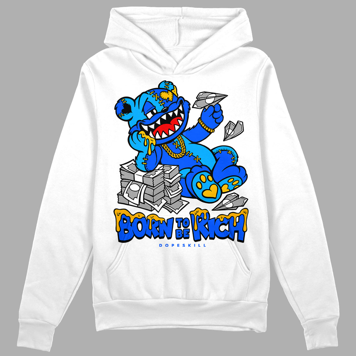 Royal Blue Sneakers DopeSkill Hoodie Sweatshirt Born To Be Rich Graphic Streetwear - White 