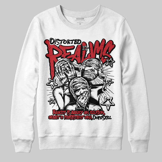 Jordan 5 Retro Fire Red Black Tongue (2025) DopeSkill Sweatshirt Distorted Realms Graphic Streetwear - White 