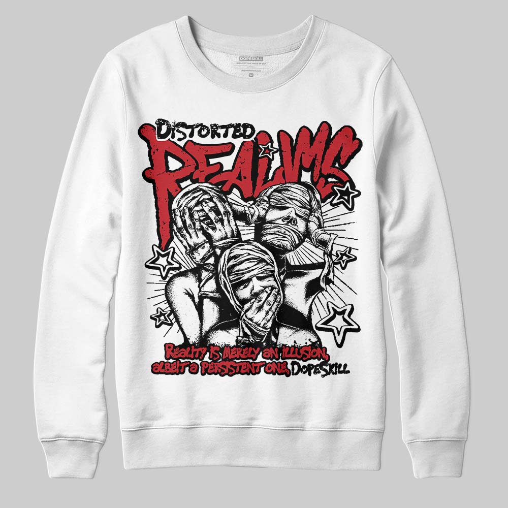 Jordan 5 Retro Fire Red Black Tongue (2025) DopeSkill Sweatshirt Distorted Realms Graphic Streetwear - White 