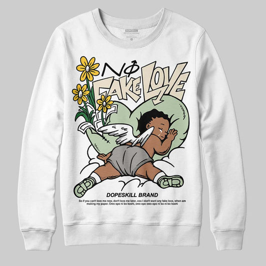 Jordan 4 WMNS “Seafoam” (2025) DopeSkill Sweatshirt No Fake Love Graphic Streetwear - White