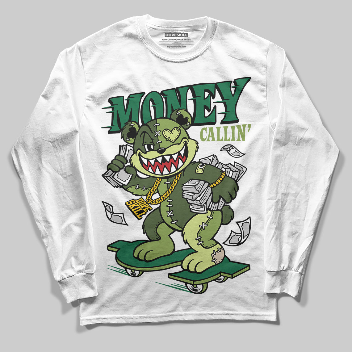 Foamposite Pro 'Pine Green' DopeSkill Long Sleeve T-Shirt Money Callin' Graphic Streetwear - White