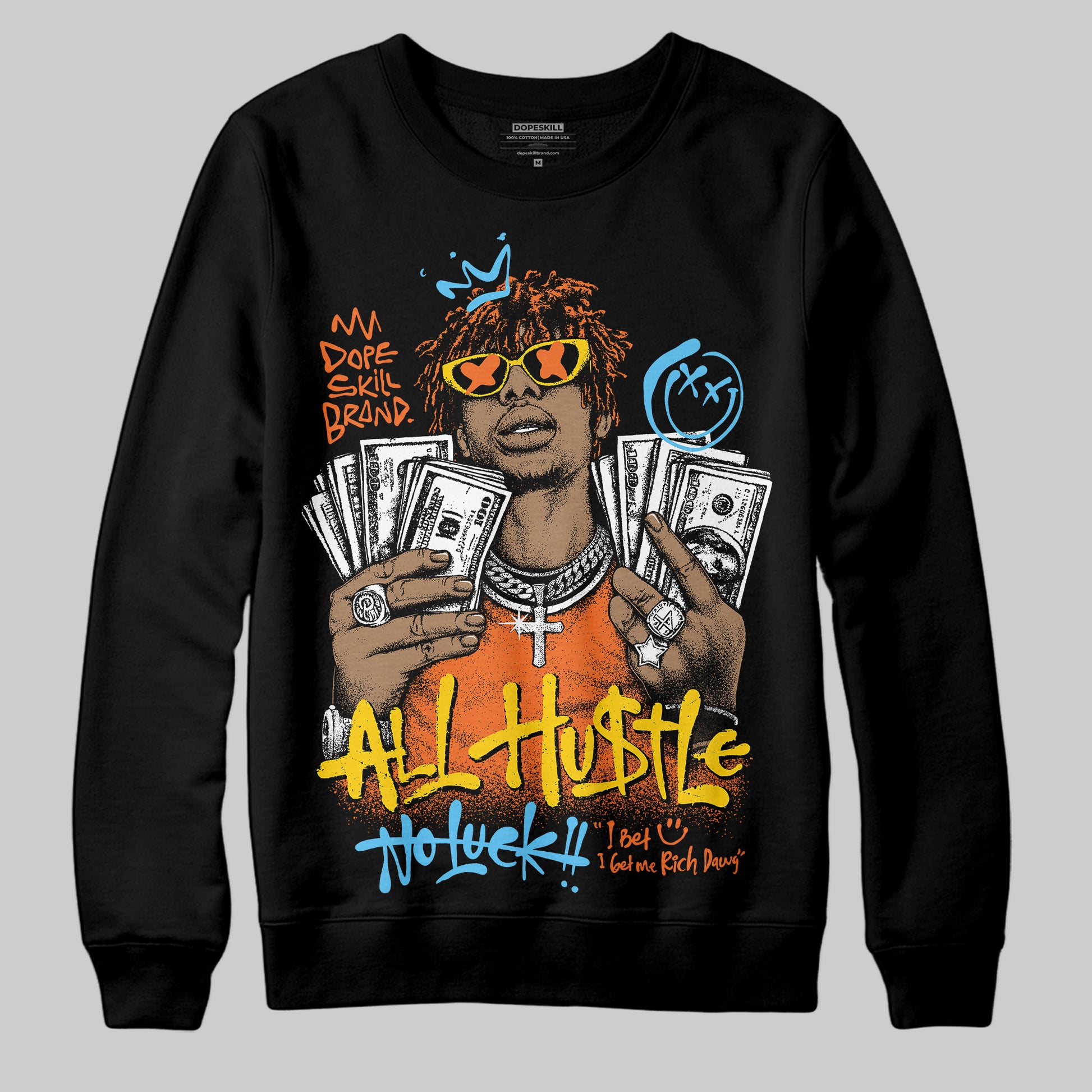 Orange Sneakers DopeSkill Sweatshirt All Hustle No Luck Graphic Streetwear - black