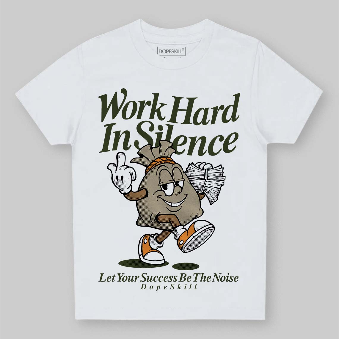 Olive Sneakers DopeSkill Toddler Kids T-shirt Work Hard In Silence Graphic Streetwear - White