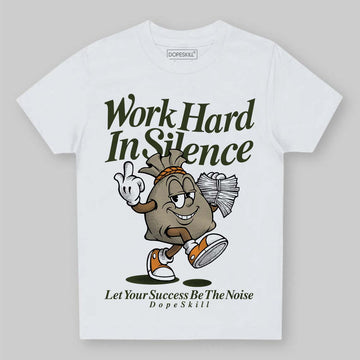 Olive Sneakers DopeSkill Toddler Kids T-shirt Work Hard In Silence Graphic Streetwear - White