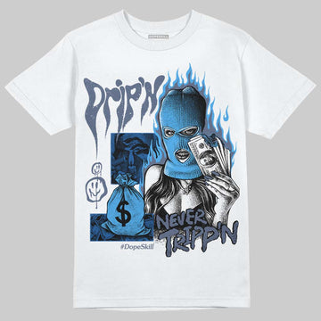 Jordan 11 Retro Low Diffused Blue DopeSkill T-Shirt Drip'n Never Tripp'n Graphic Streetwear - White 