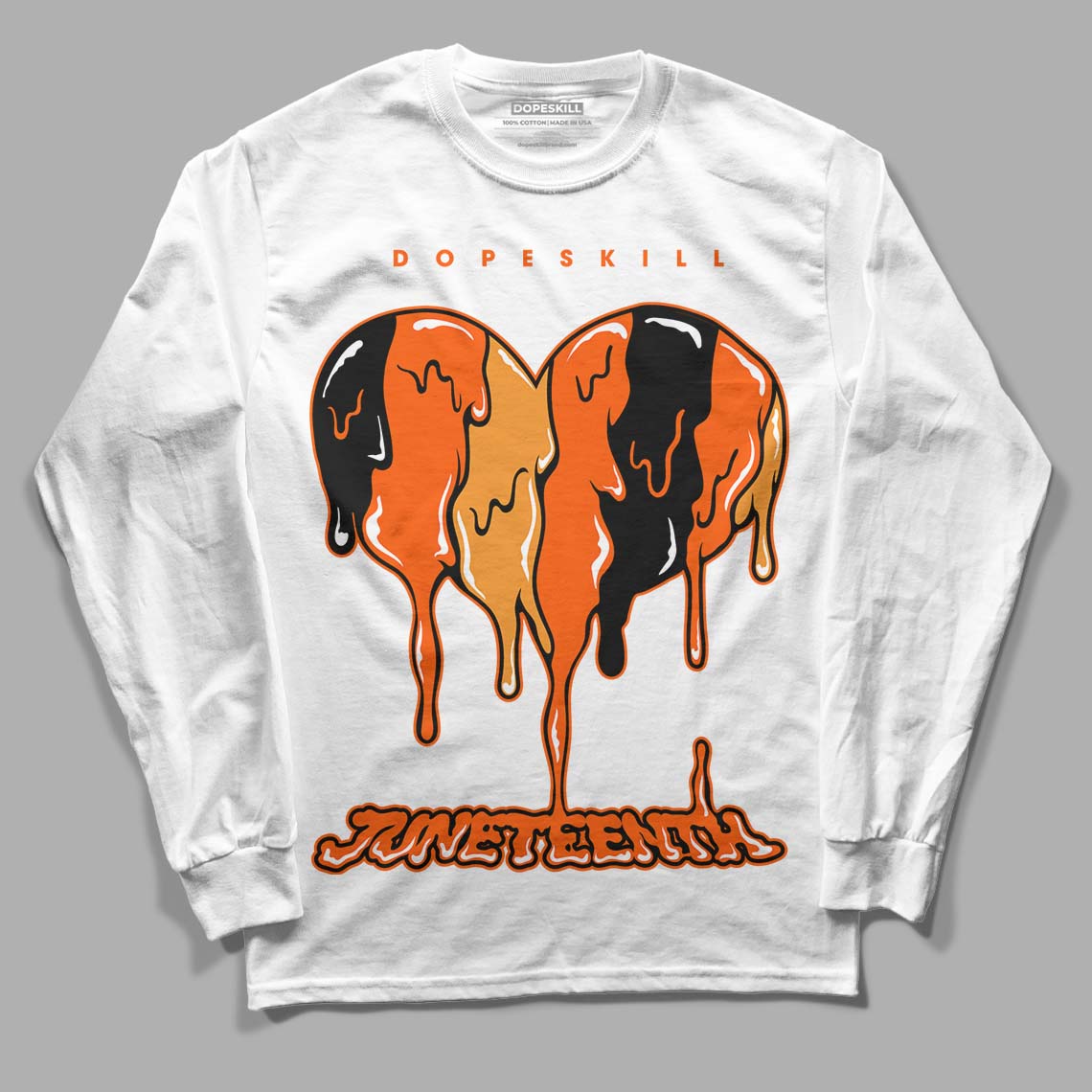 Jordan 12 Retro Brilliant Orange DopeSkill Long Sleeve T-Shirt Juneteenth Heart Graphic Streetwear - White