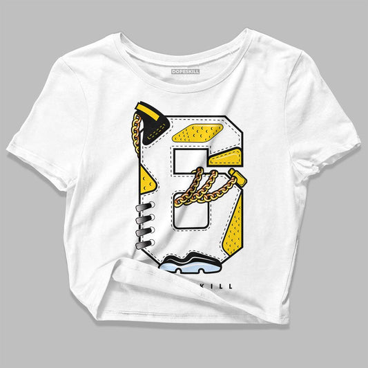 Jordan 6 “Yellow Ochre” DopeSkill Women's Crop Top No.6 Graphic Streetwear - White