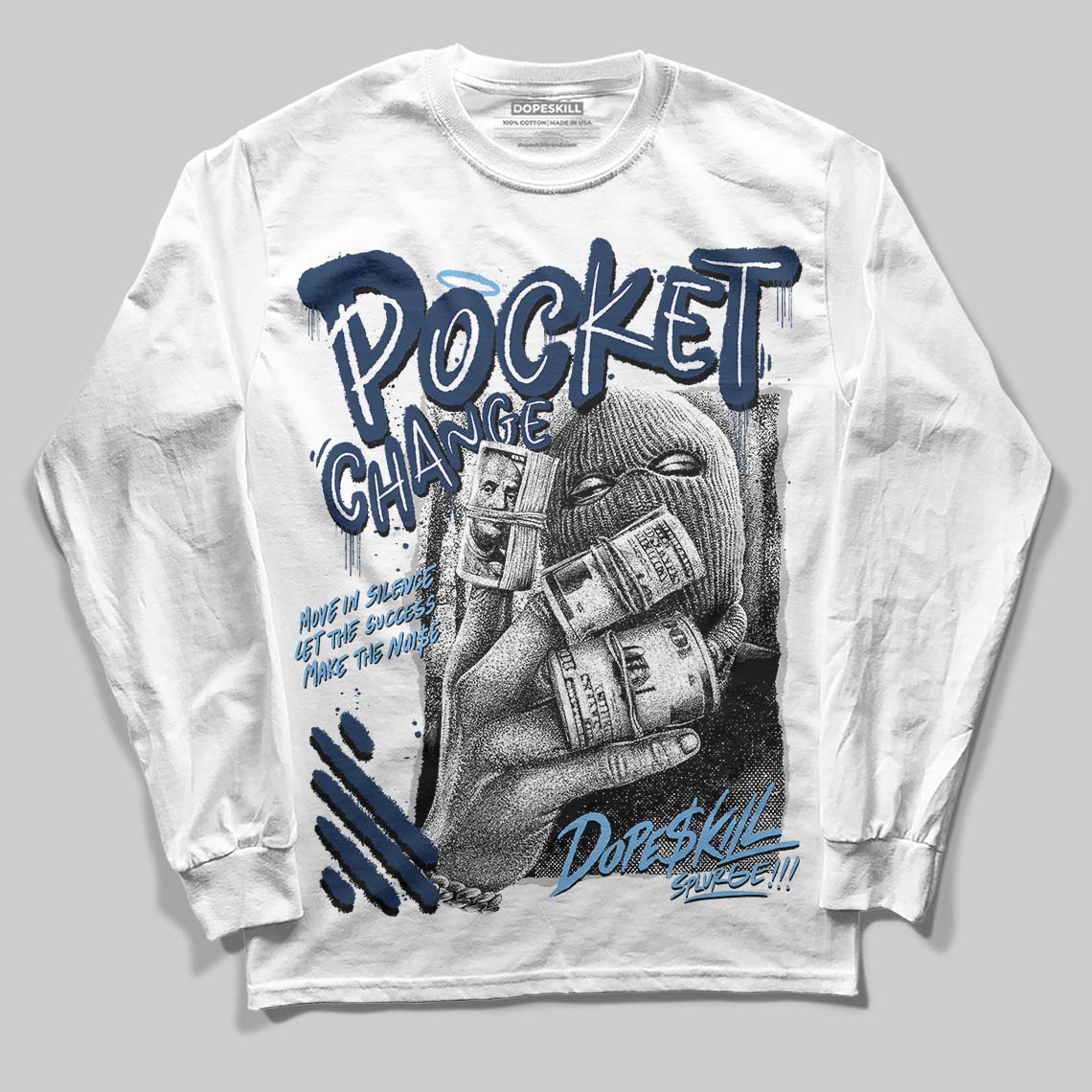 Jordan 4 SB “Summit White/Navy” DopeSkill Long Sleeve T-Shirt Pocket Change Graphic Streetwear - White
