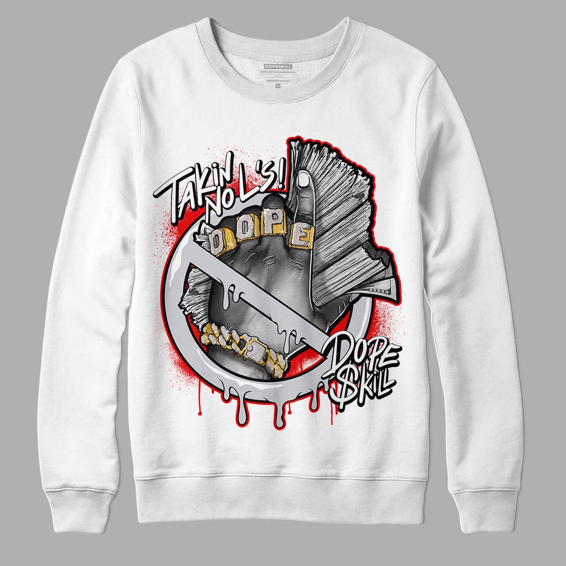 Jordan 2 Retro "Black Cement" DopeSkill Sweatshirt Takin No L's Graphic Streetwear - White