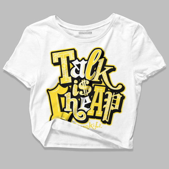 Jordan 11 Low 'Yellow Snakeskin' DopeSkill Women's Crop Top Talk Is Chip Graphic Streetwear - White