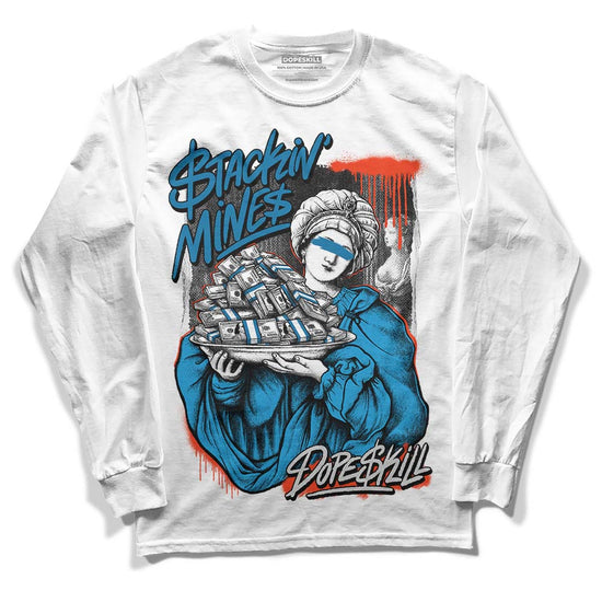 Jordan 4 Retro Military Blue DopeSkill Long Sleeve T-Shirt Stackin Mines Graphic Streetwear - White 