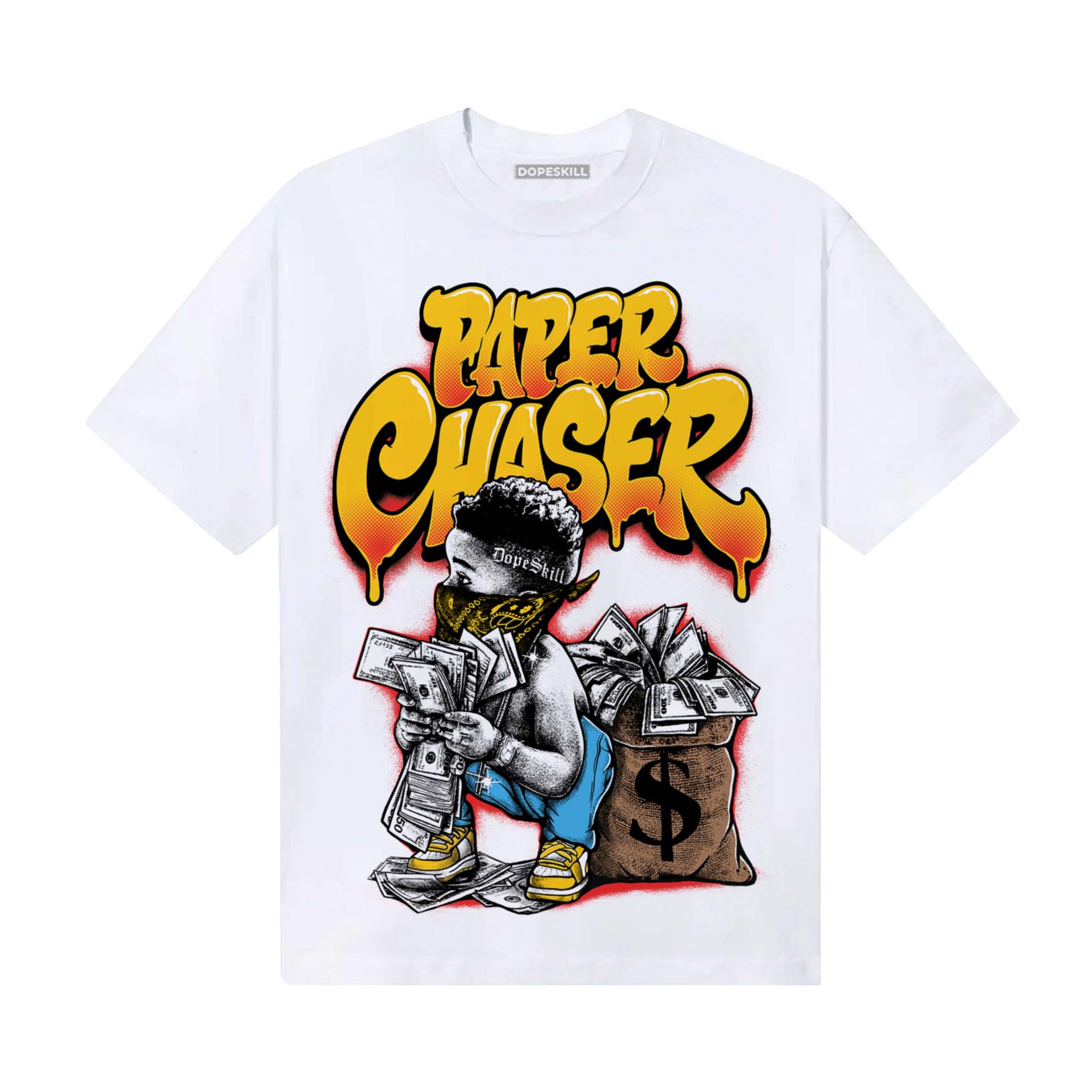 Yellow Sneakers DopeSkill T-Shirt Paper Chaser Boy Graphic Streetwear - White 