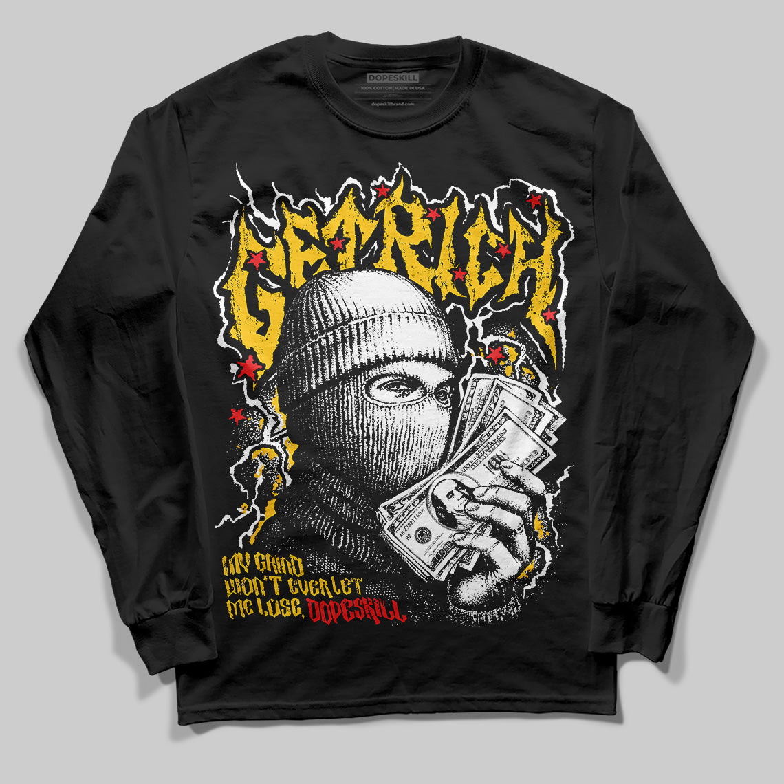 Yellow Sneakers DopeSkill Long Sleeve T-Shirt New Get Rich Graphic Streetwear - Black