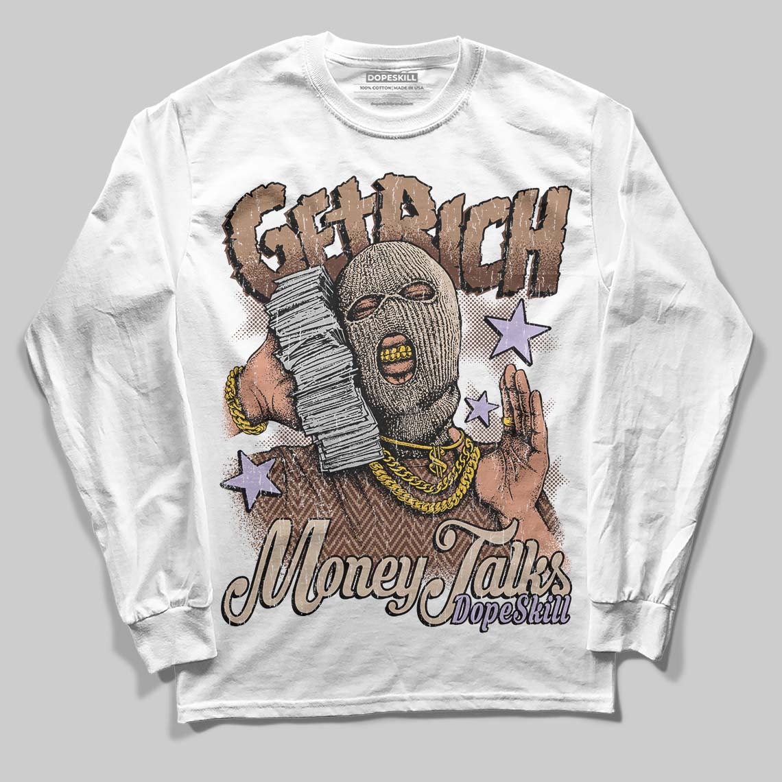 Harris Tweed x Wmns Dunk Low 'Sesame' DopeSkill Long Sleeve T-Shirt Get Rich Graphic Streetwear - White