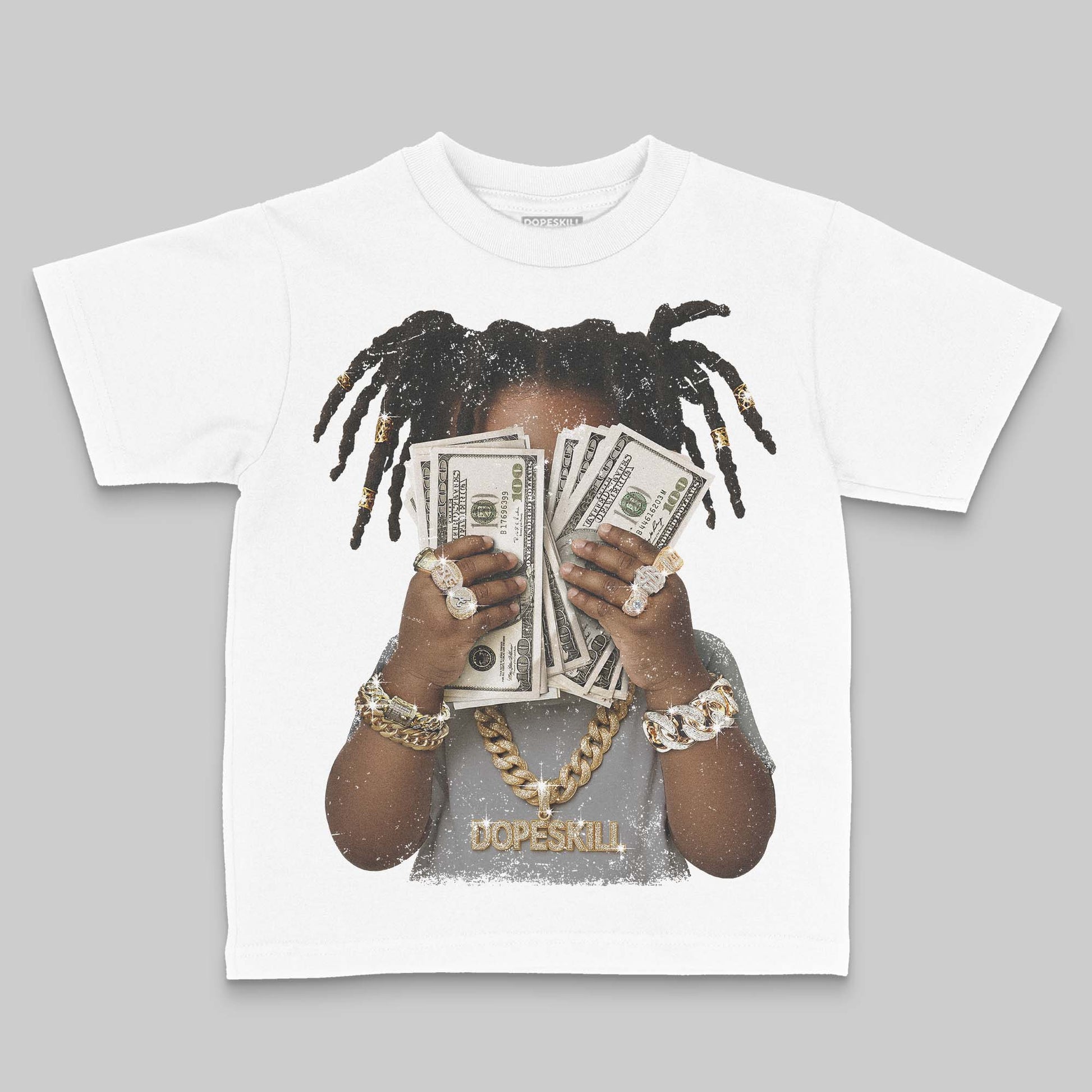 Jordan 5 Retro Wolf Grey (2026) DopeSkill Toddler Kids T-shirt Rich Youth Graphic Streetwear - White