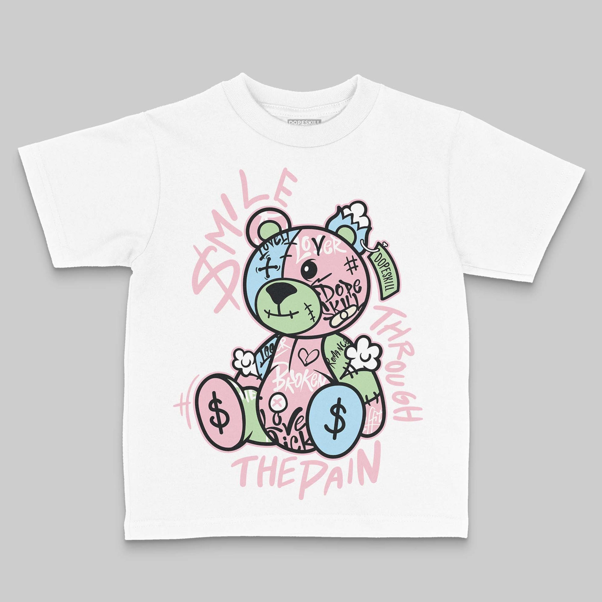 Jordan 4 Retro Valentine's Day (2026) (GS) DopeSkill Toddler Kids T-shirt Smile Through The Pain Graphic Streetwear - White 