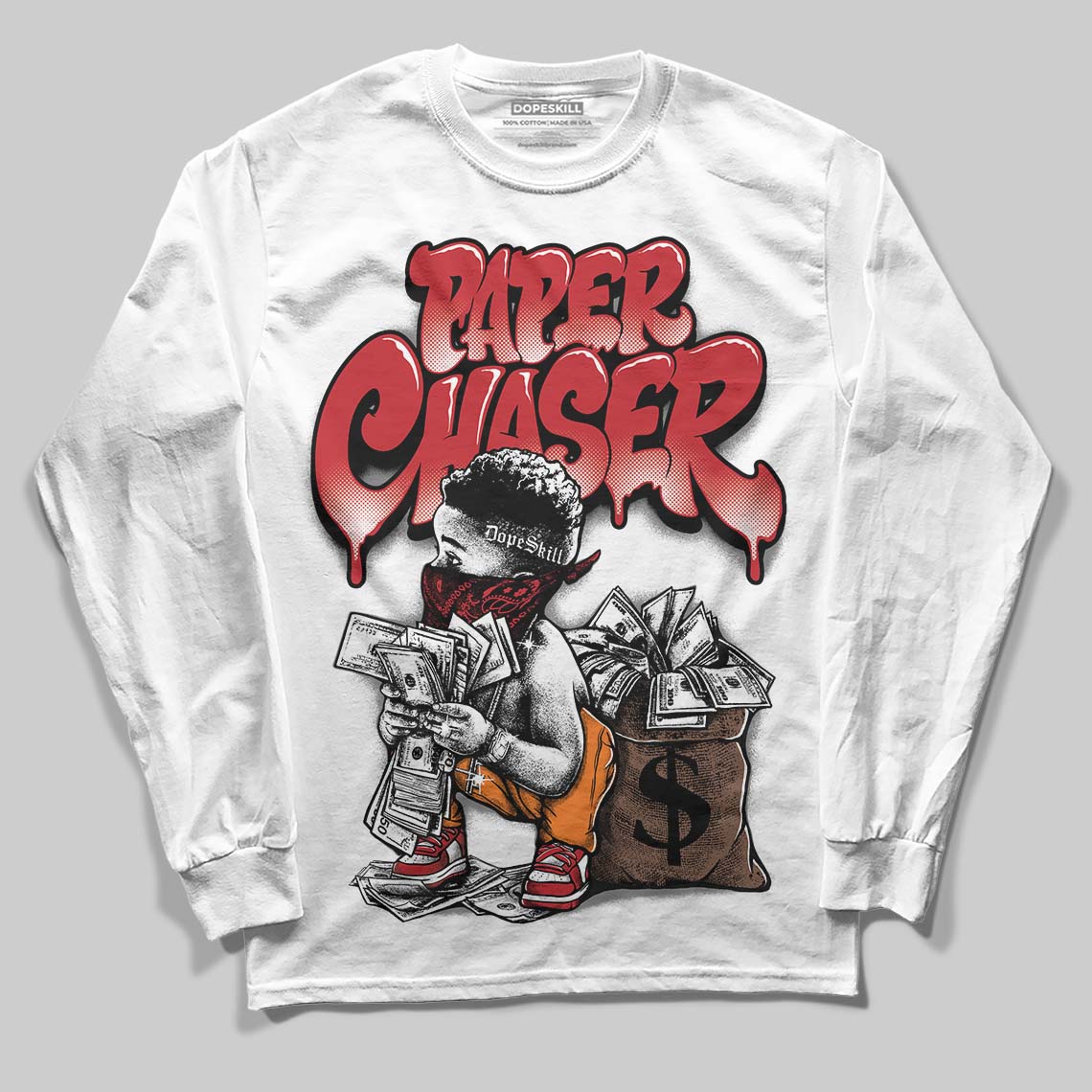 Jordan 1 Low OG "Chicago" DopeSkill Long Sleeve T-Shirt Paper Chaser Boy Graphic Streetwear - White