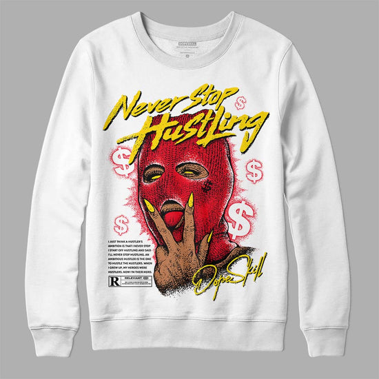 Jordan 4 Red Thunder DopeSkill Sweatshirt Never Stop Hustling Graphic Streetwear - White 