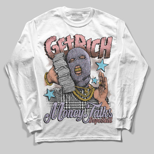 Harris Tweed x Dunk Low Denim Turquoise and Baroque Brown DopeSkill Long Sleeve T-Shirt Get Rich Graphic Streetwear - White 