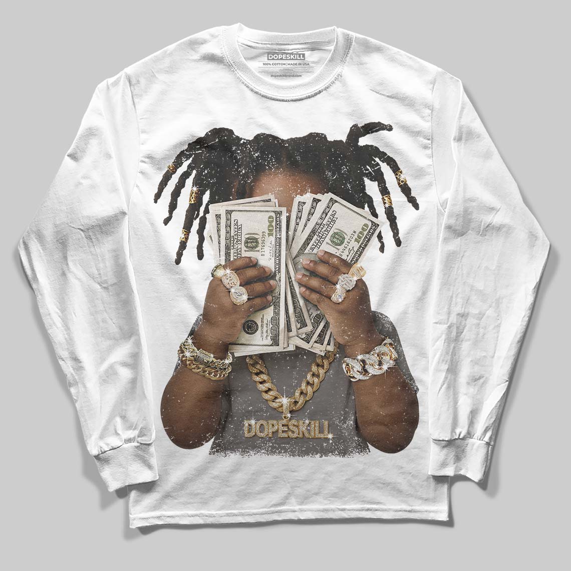 Jordan 4 Retro Cave Stone DopeSkill Long Sleeve T-Shirt Rich Youth Graphic Streetwear - White