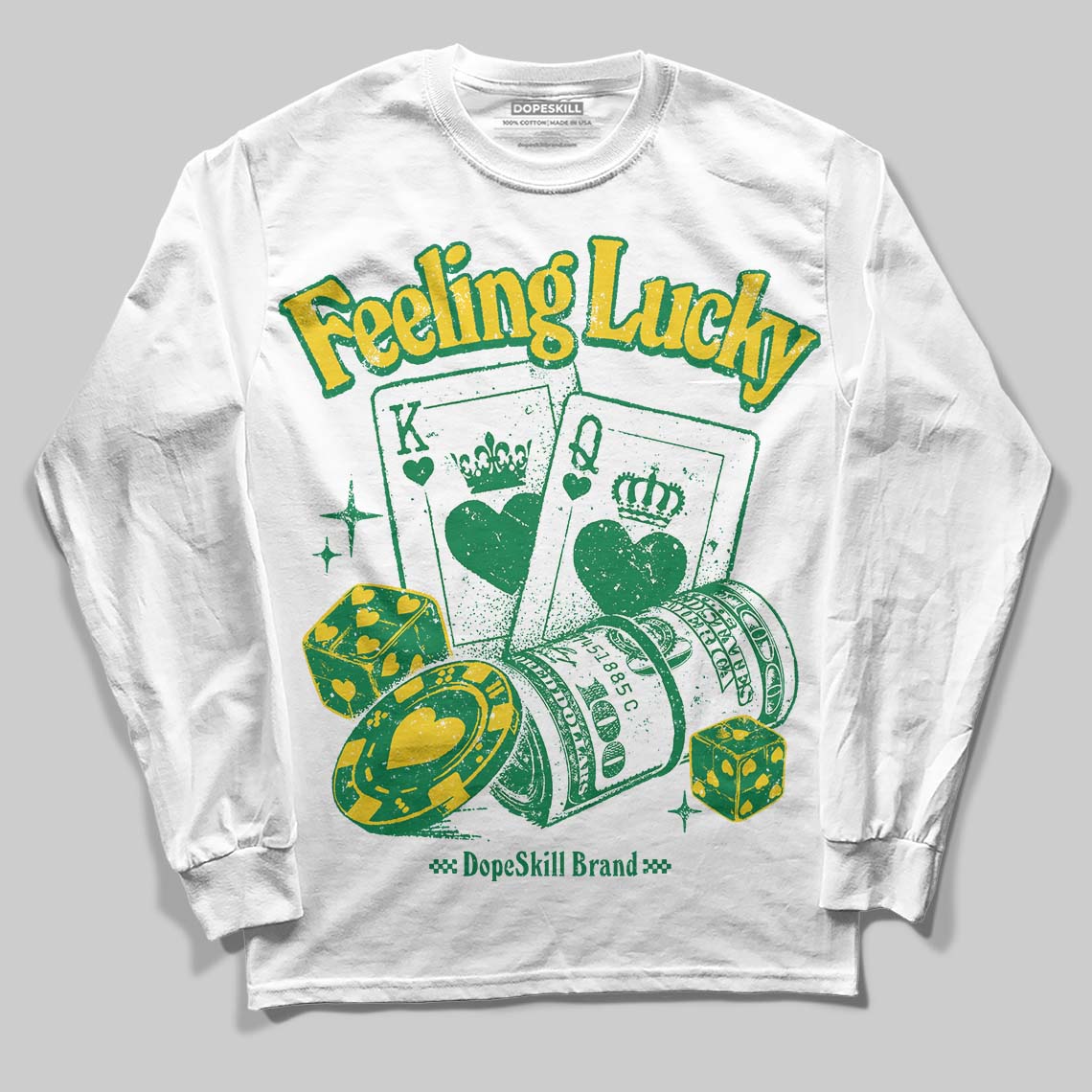 Green Sneakers DopeSkill Long Sleeve T-Shirt Feeling Lucky Graphic Streetwear - White 