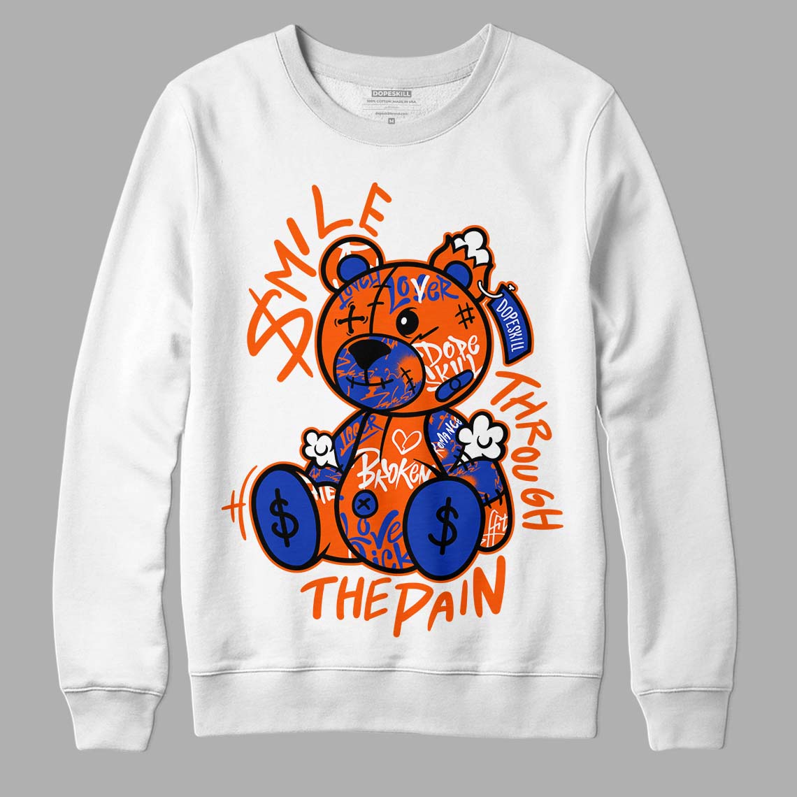 Dunk Low Futura Orange Blaze DopeSkill Sweatshirt Smile Through The Pain Graphic Streetwear - White