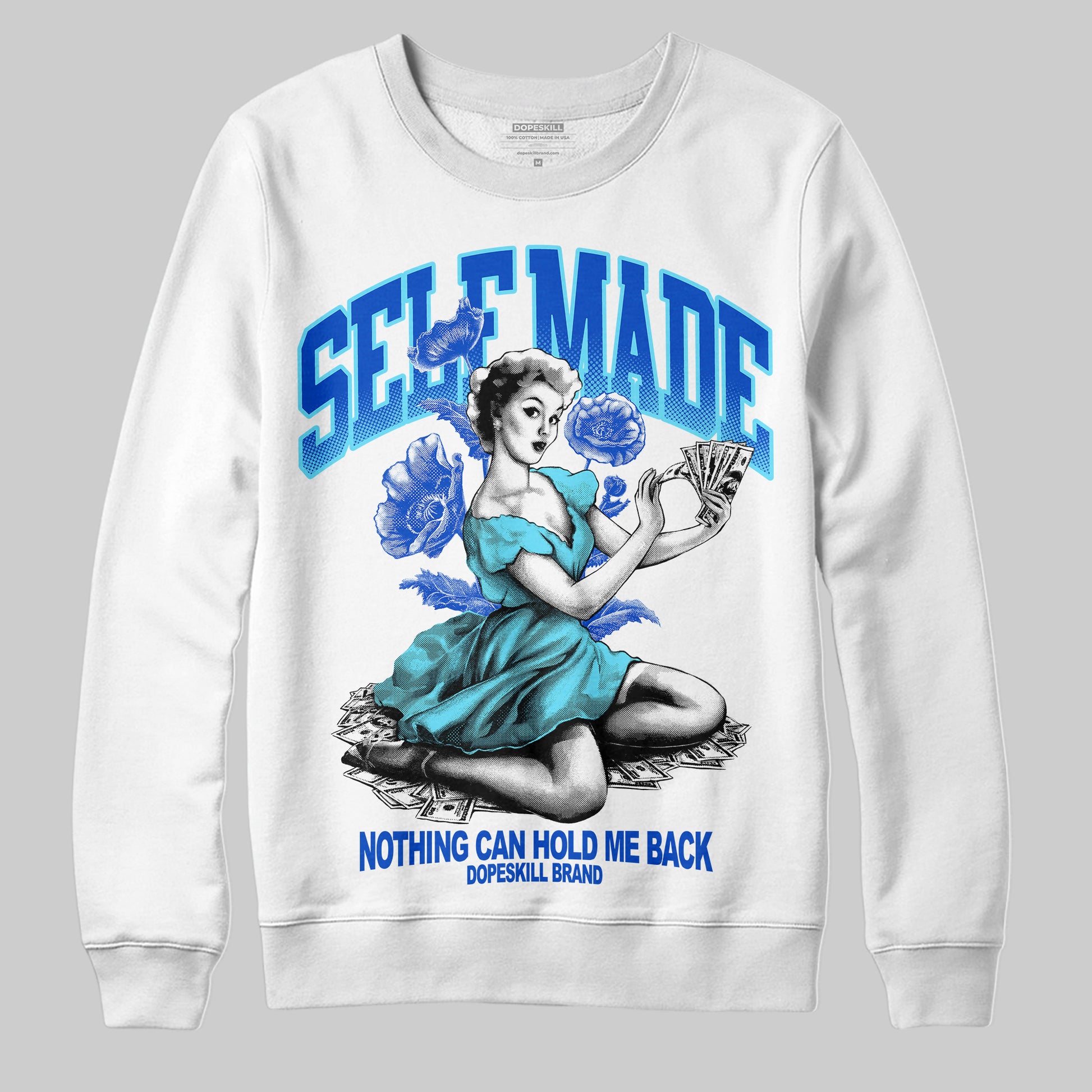Royal Blue Sneakers DopeSkill Sweatshirt Self Made Graphic Streetwear - White