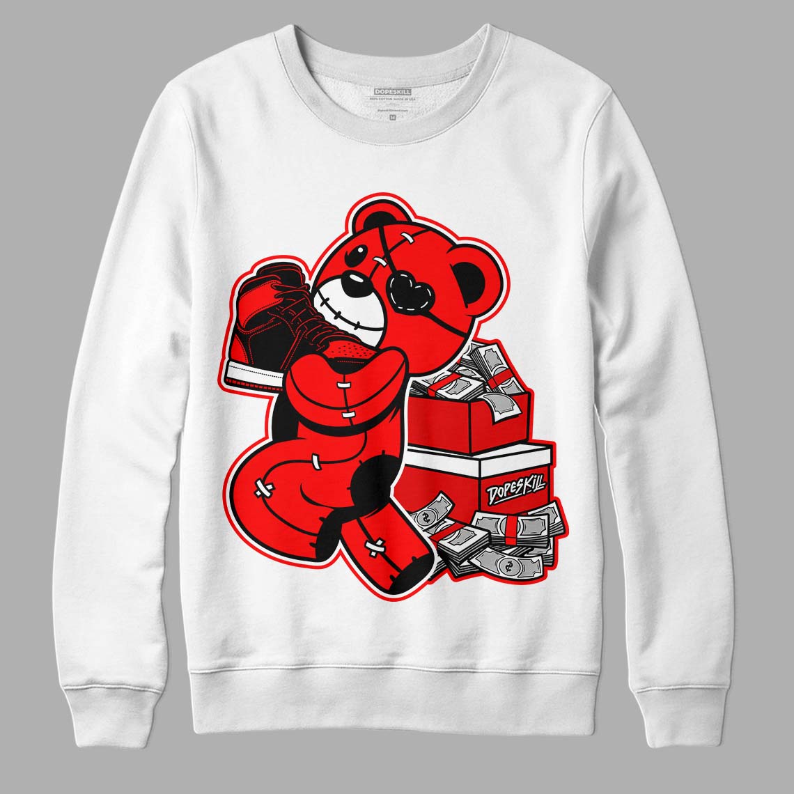 Jordan 1 Retro High OG "Satin Bred" DopeSkill Sweatshirt Bear Steals Sneaker Graphic Streetwear - White