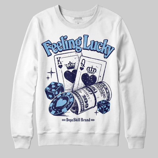 University Blue Sneakers DopeSkill Sweatshirt Feeling Lucky Graphic Streetwear - White