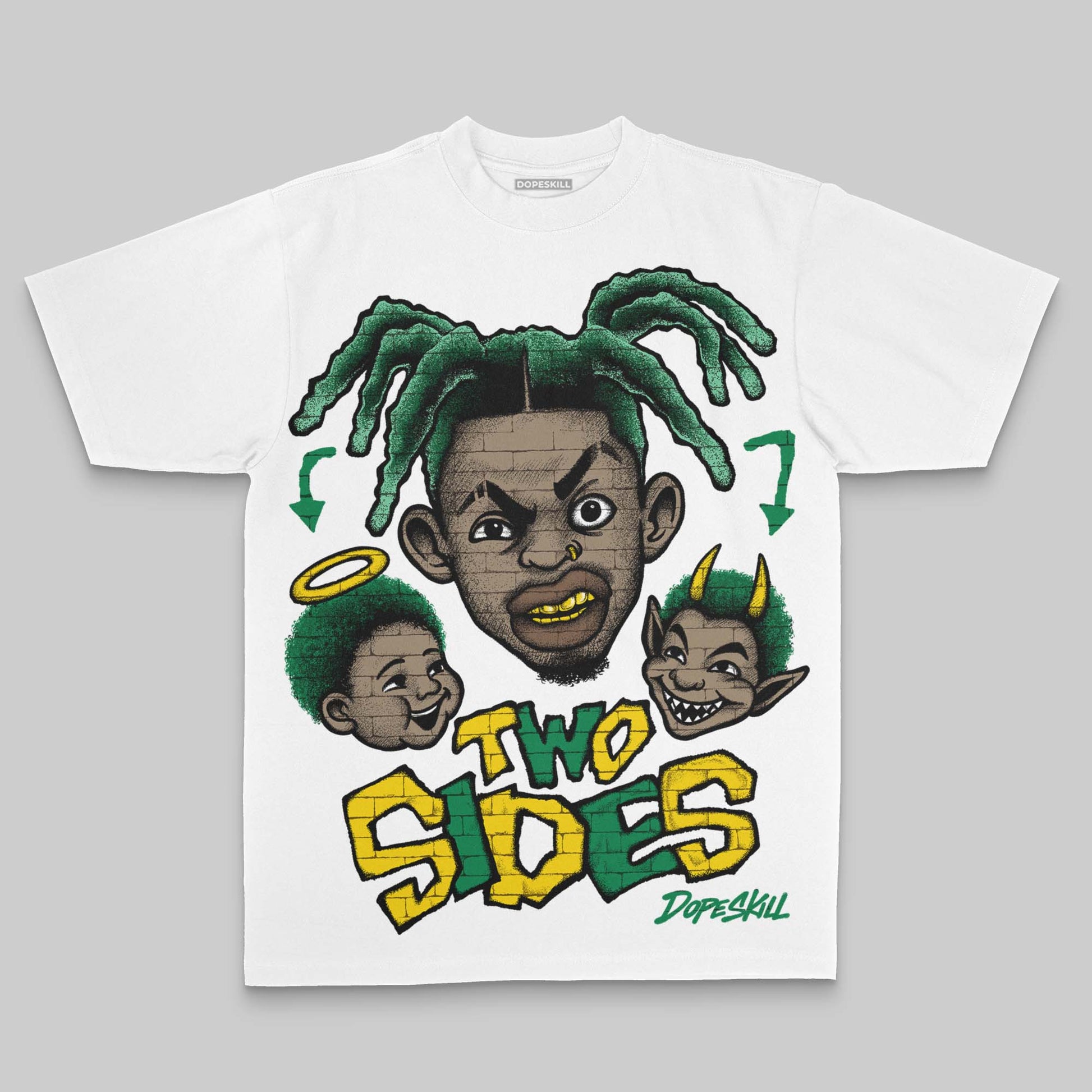 Green Oversize Print Two Sides DopeSkill Graphic Premium T-shirt Streetwear - White