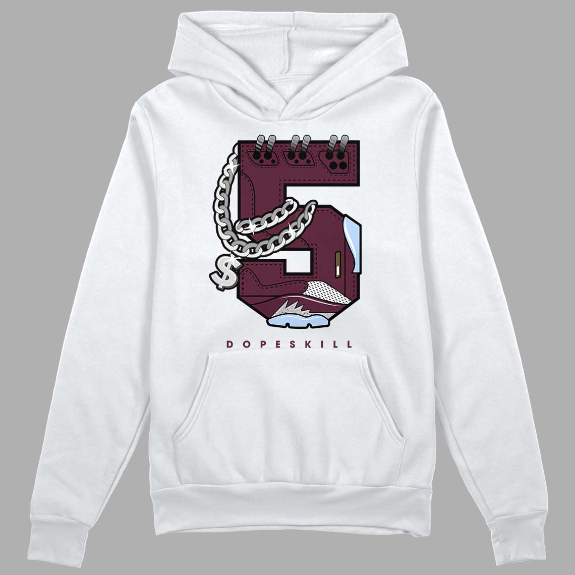 Jordan 5 Retro Burgundy (2023) DopeSkill Hoodie Sweatshirt No.5 Graphic Streetwear - White