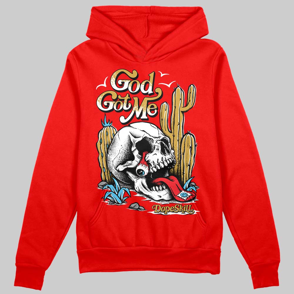 Red Sneakers DopeSkill Red Hoodie Sweatshirt God Got Me Graphic Streetwear