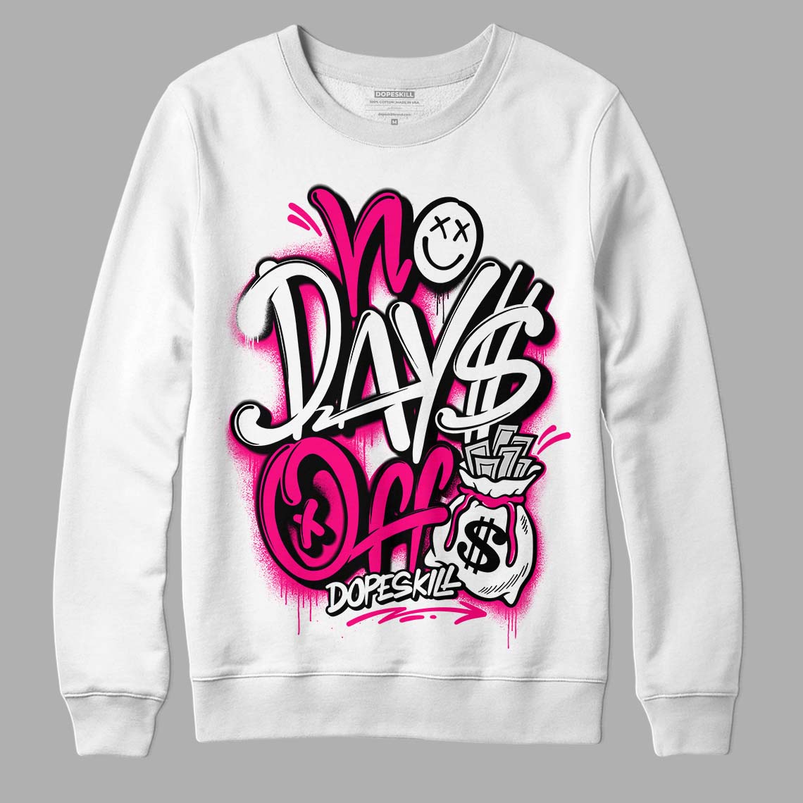 Jordan 1 Low GS “Fierce Pink” Dopeskill Sweatshirt No Days Off Graphic Streetwear - White