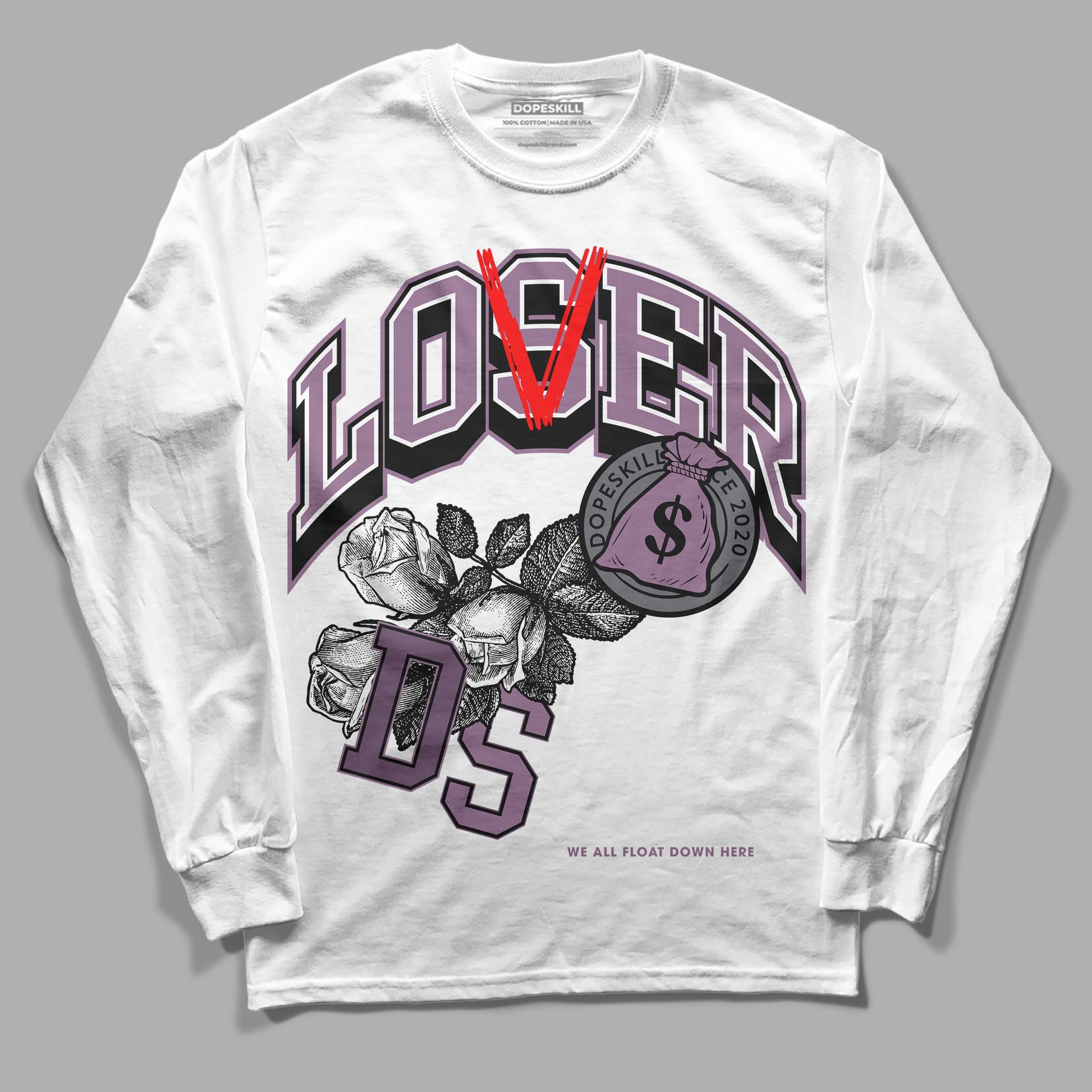 Jordan 2 “Mauve/Off-Noir” DopeSkill Long Sleeve T-Shirt Loser Lover Graphic Streetwear - White 