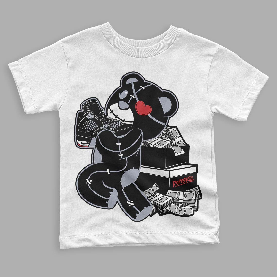 Jordan 4 “Bred Reimagined” DopeSkill Toddler Kids T-shirt Bear Steals Sneaker Graphic Streetwear - White 