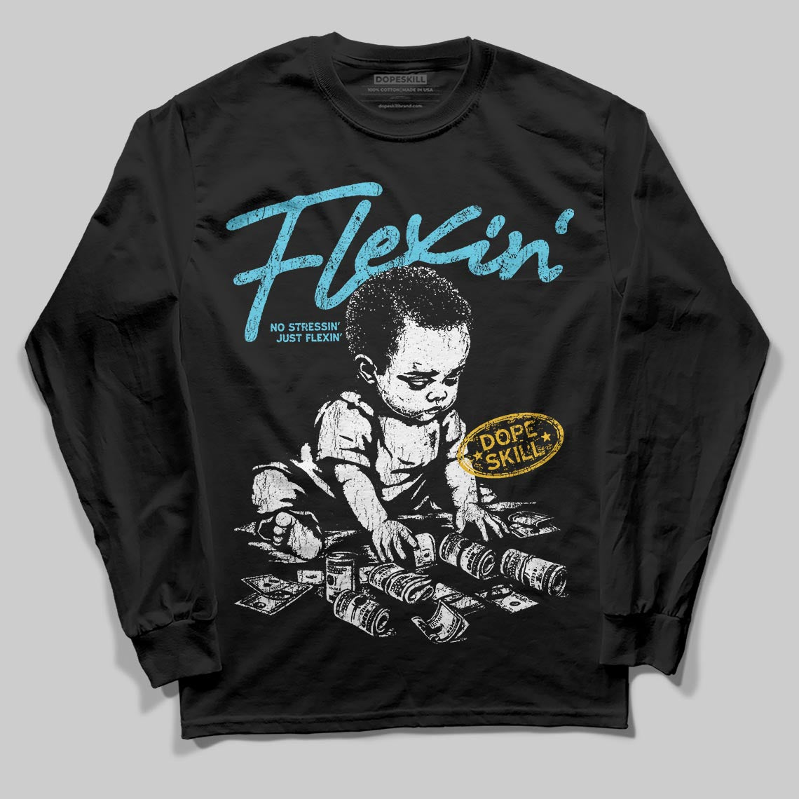 Jordan 11 Retro Gamma Blue (2025) DopeSkill Long Sleeve T-Shirt Flexin' Graphic Streetwear - black