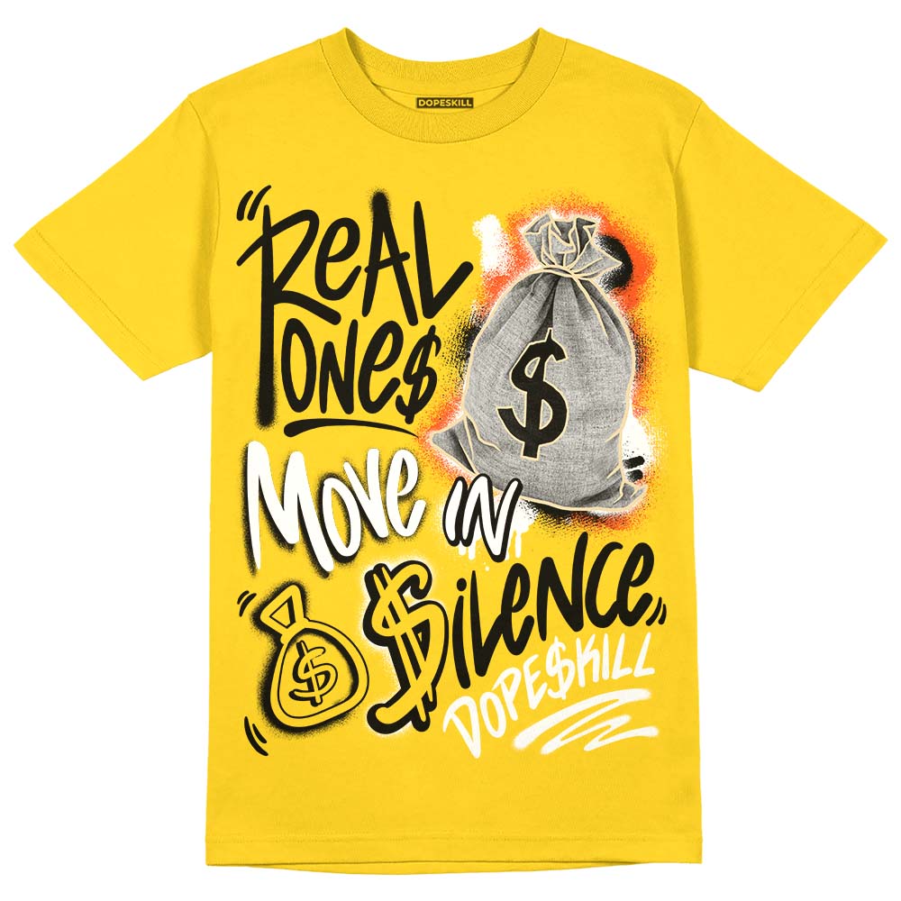 Jordan 4 Retro “Vivid Sulfur” DopeSkill Yellow T-shirt Real Ones Move In Silence Graphic Streetwear 