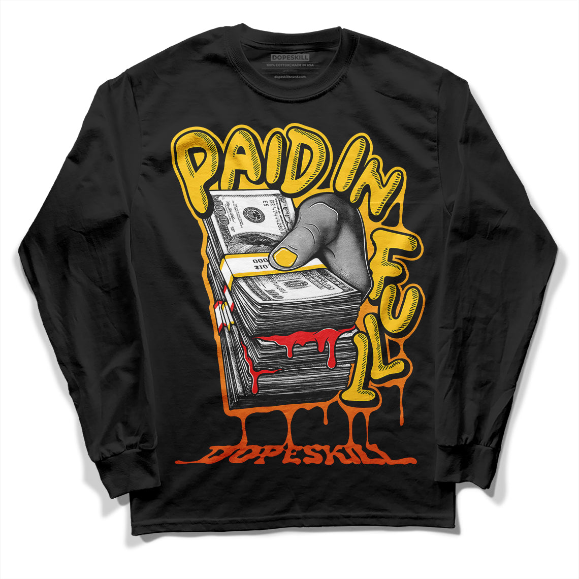 Yellow Sneakers DopeSkill Long Sleeve T-Shirt Paid In Full Graphic Streetwear - Black