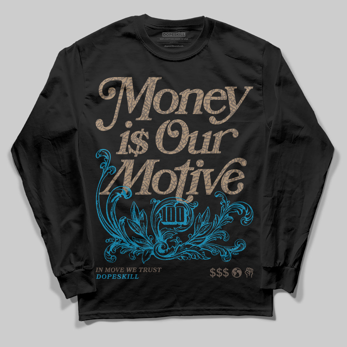 Jordan 3 GS “We Outside” DopeSkill Long Sleeve T-Shirt Money Is Our Motive Typo Graphic Streetwear - Black