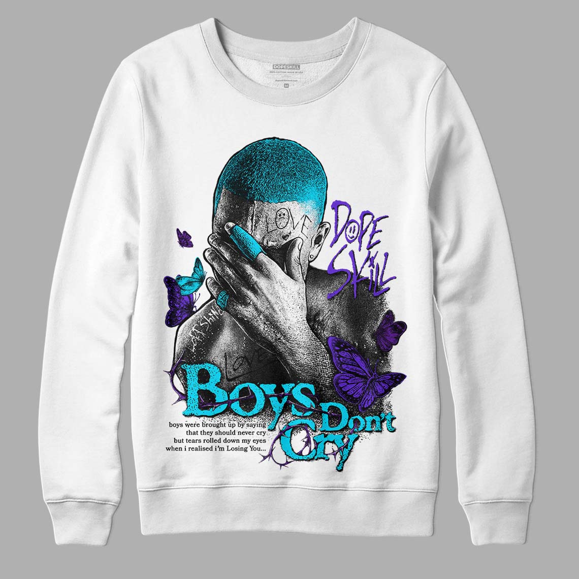 Jordan 6 "Aqua" DopeSkill Sweatshirt Boys Don't Cry Graphic Streetwear - White 