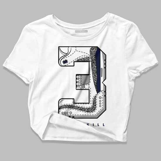 Jordan 3 "Midnight Navy" DopeSkill Women's Crop Top No.3 Graphic Streetwear - White