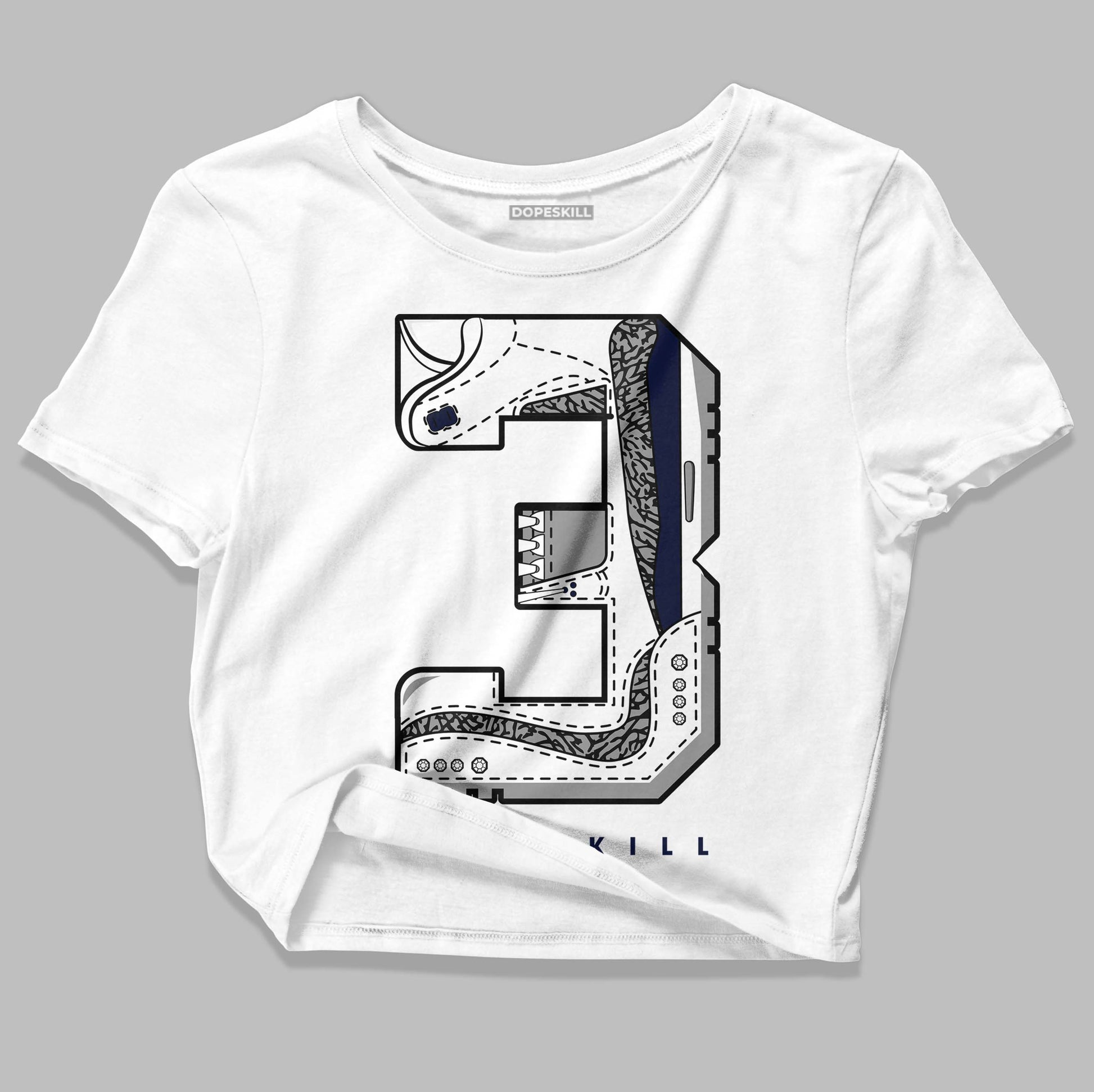 Jordan 3 "Midnight Navy" DopeSkill Women's Crop Top No.3 Graphic Streetwear - White