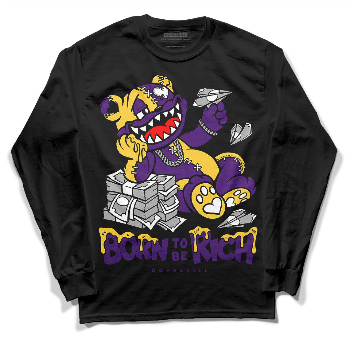 Jordan 12 “Field Purple” DopeSkill Long Sleeve T-Shirt Born To Be Rich Graphic Streetwear - Black