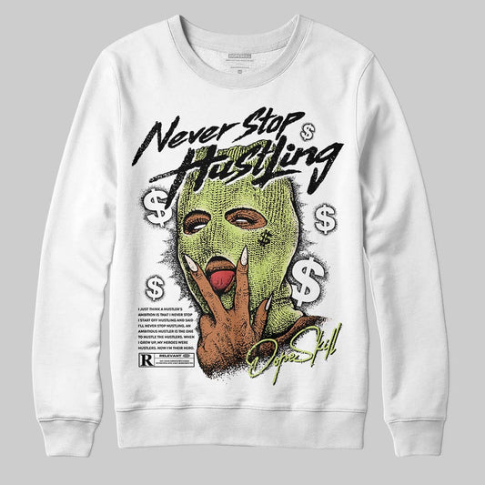Jordan 5 “Luminous Green” DopeSkill Sweatshirt Never Stop Hustling Graphic Streetwear - White