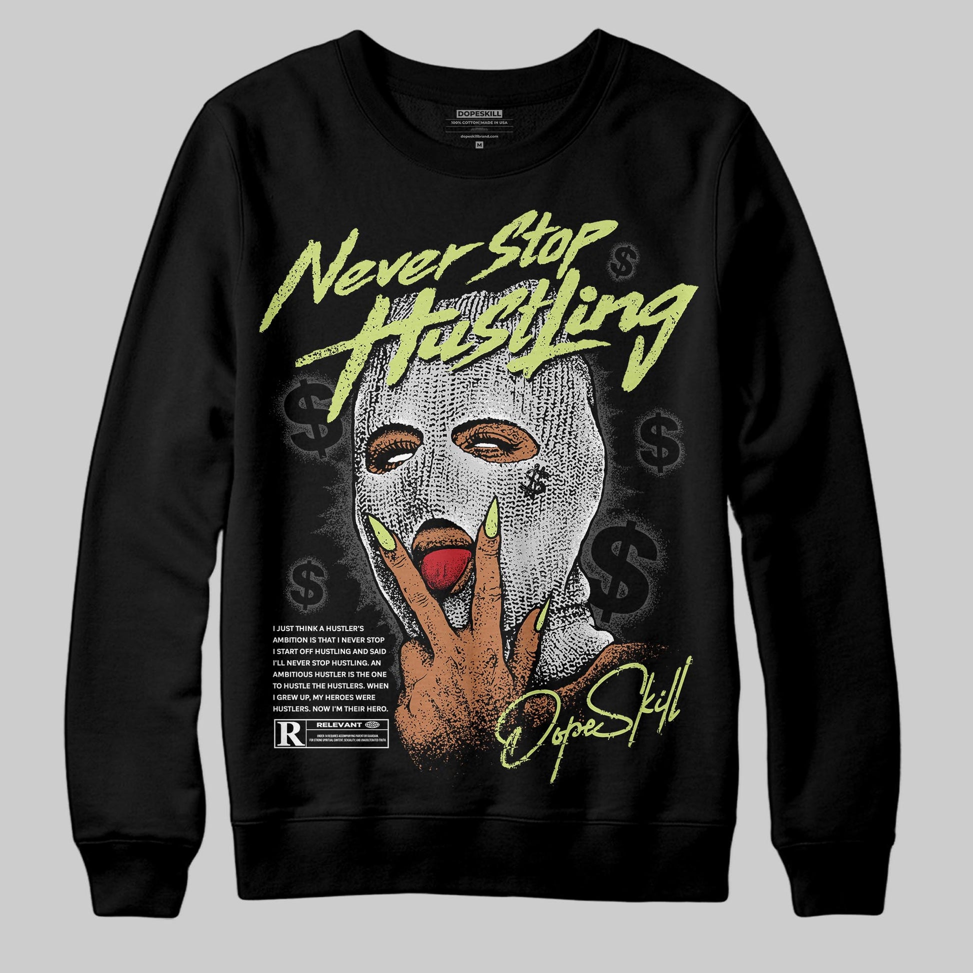 Jordan 4 GS “Light Lemon Twist” DopeSkill Sweatshirt Never Stop Hustling Graphic Streetwear - Black