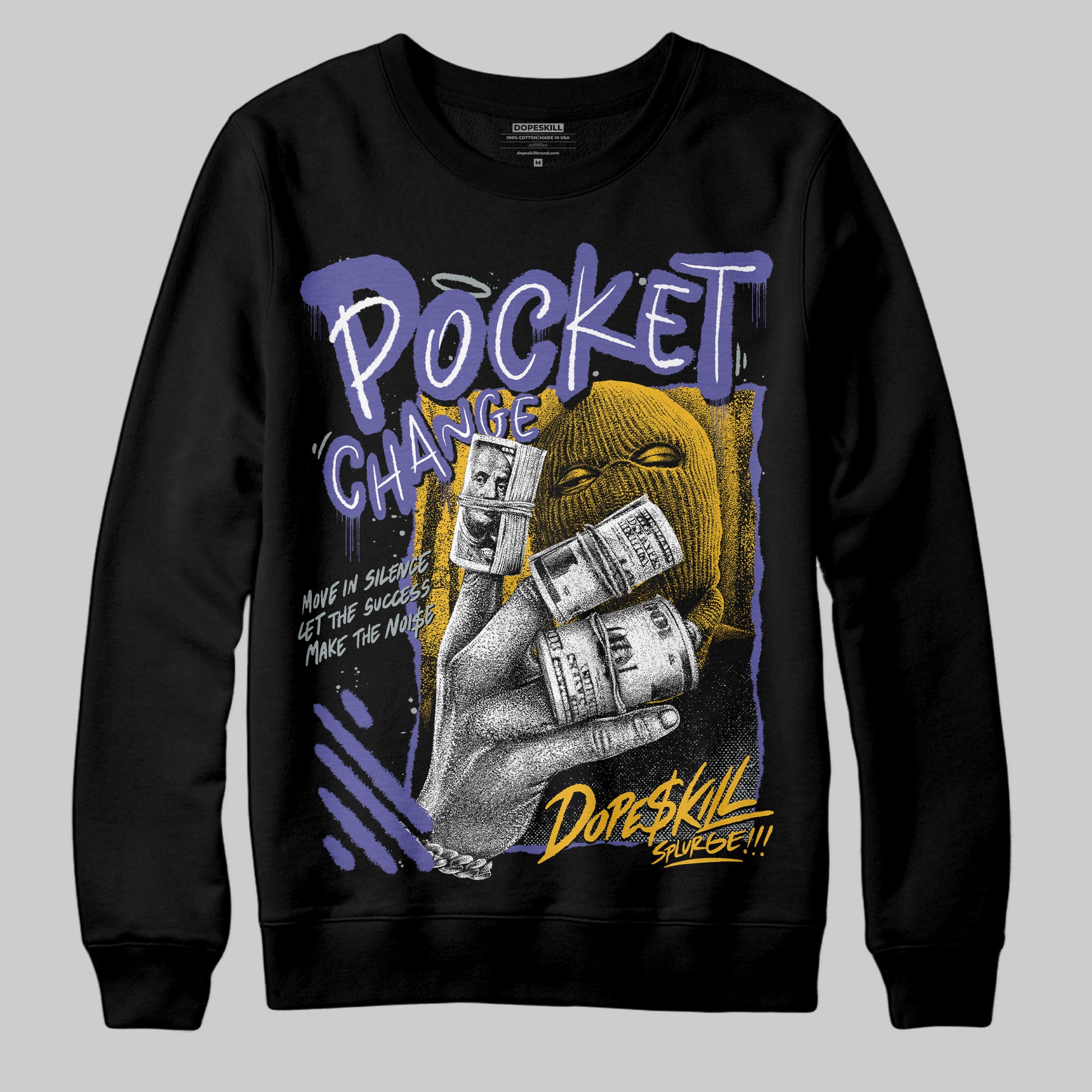 Jordan 4 Retro Lakers DopeSkill Sweatshirt Pocket Change Graphic Streetwear - Black