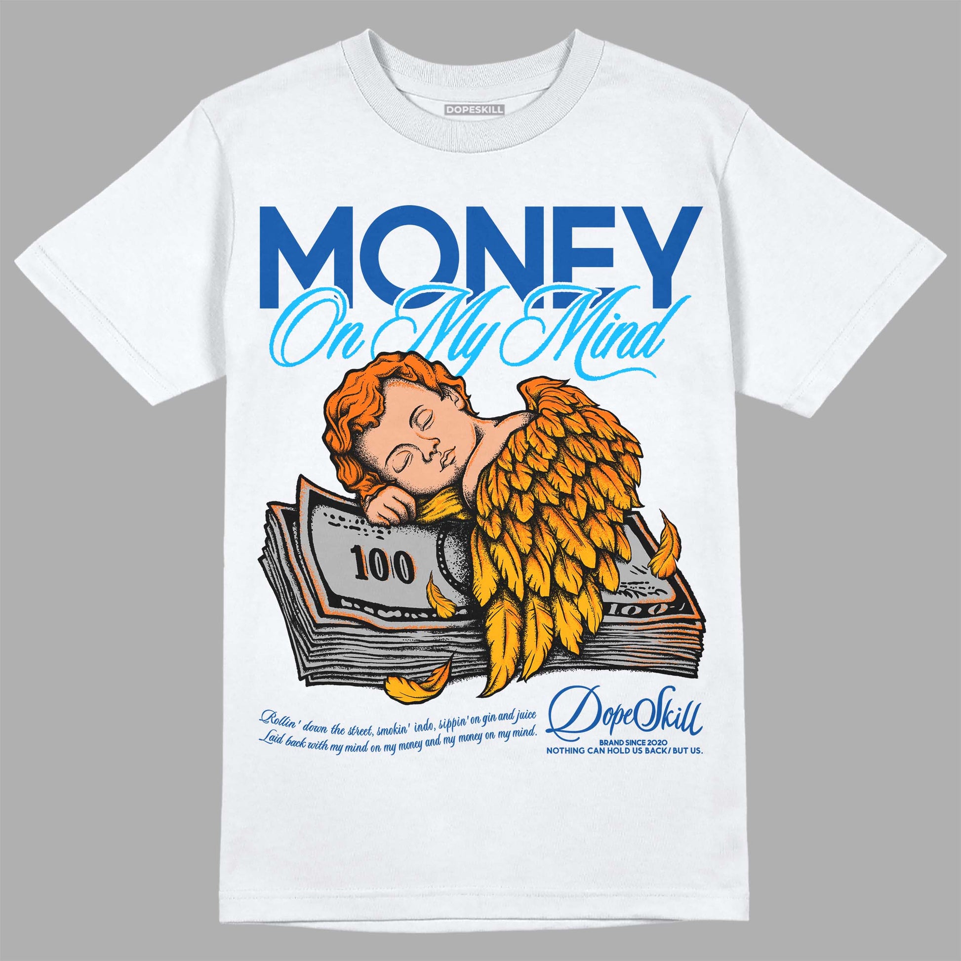 Dunk Blue Jay and University Gold DopeSkill T-Shirt MOMM Graphic Streetwear - White 