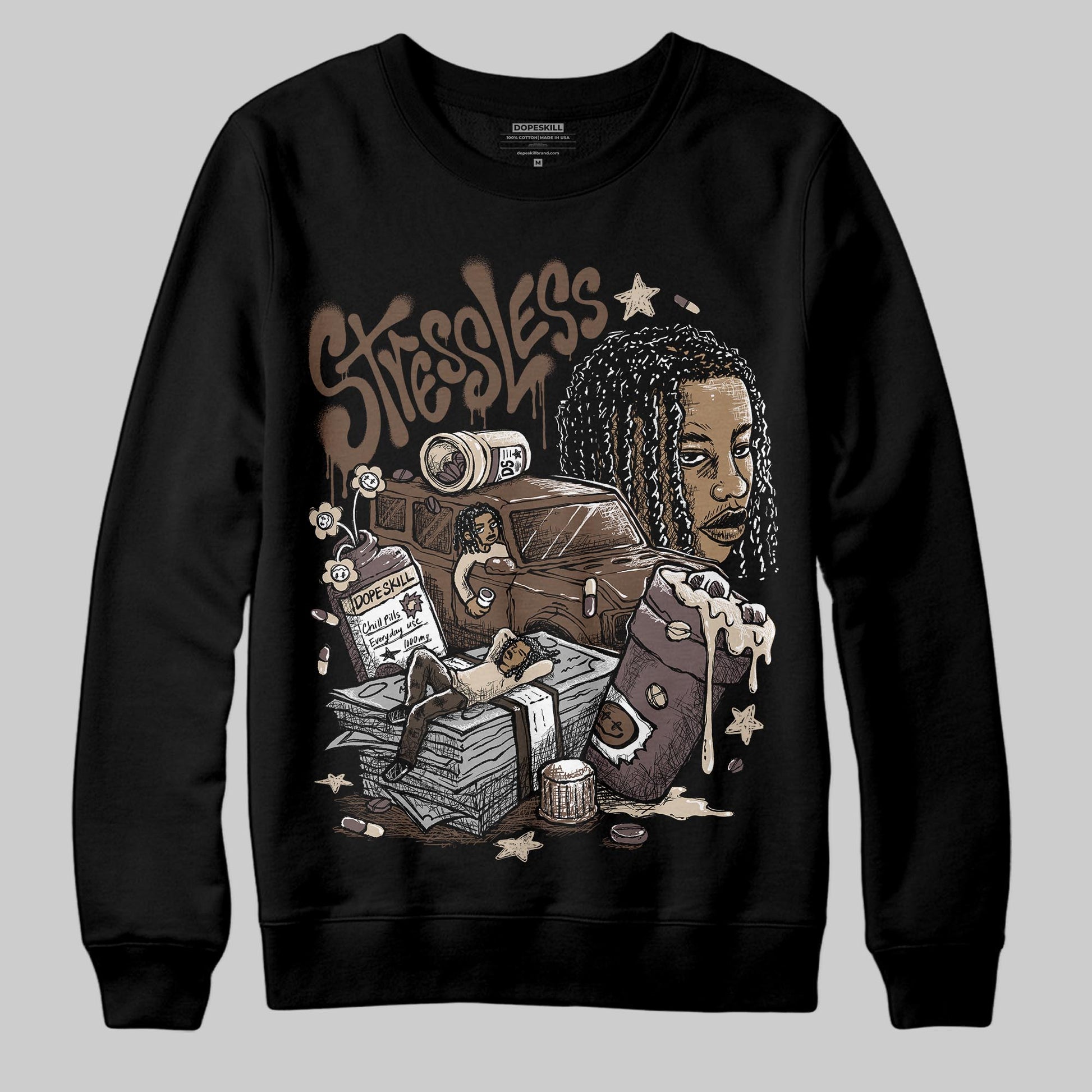 A Ma Maniére x Air Jordan 4 “Dark Mocha” DopeSkill Sweatshirt Stressless Graphic Streetwear - Black