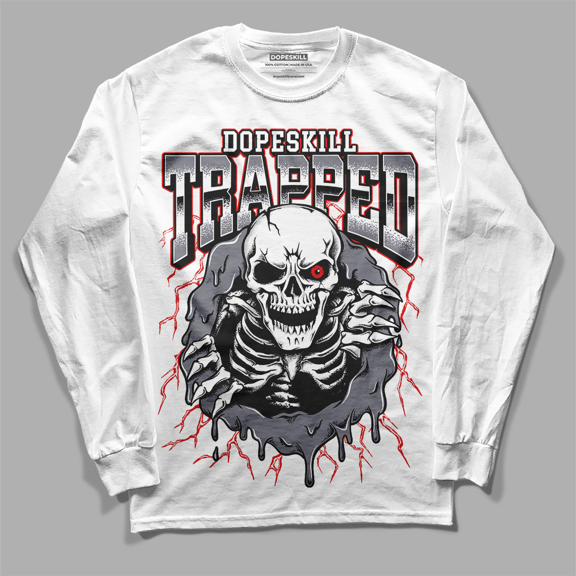 Jordan 9 Retro Fire Red DopeSkill Long Sleeve T-Shirt Trapped Halloween Graphic Streetwear  - White 